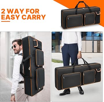 LIWSHWZ 61 Key Keyboard Case,10mm Pearl Cotton Full Padded Electric Piano Keyboard Gig Bag with Handles,Adjustable Shoulder Straps,40.5X16.5X5.1Waterproof Piano Keyboard Bag with 5 Accessory Pocket