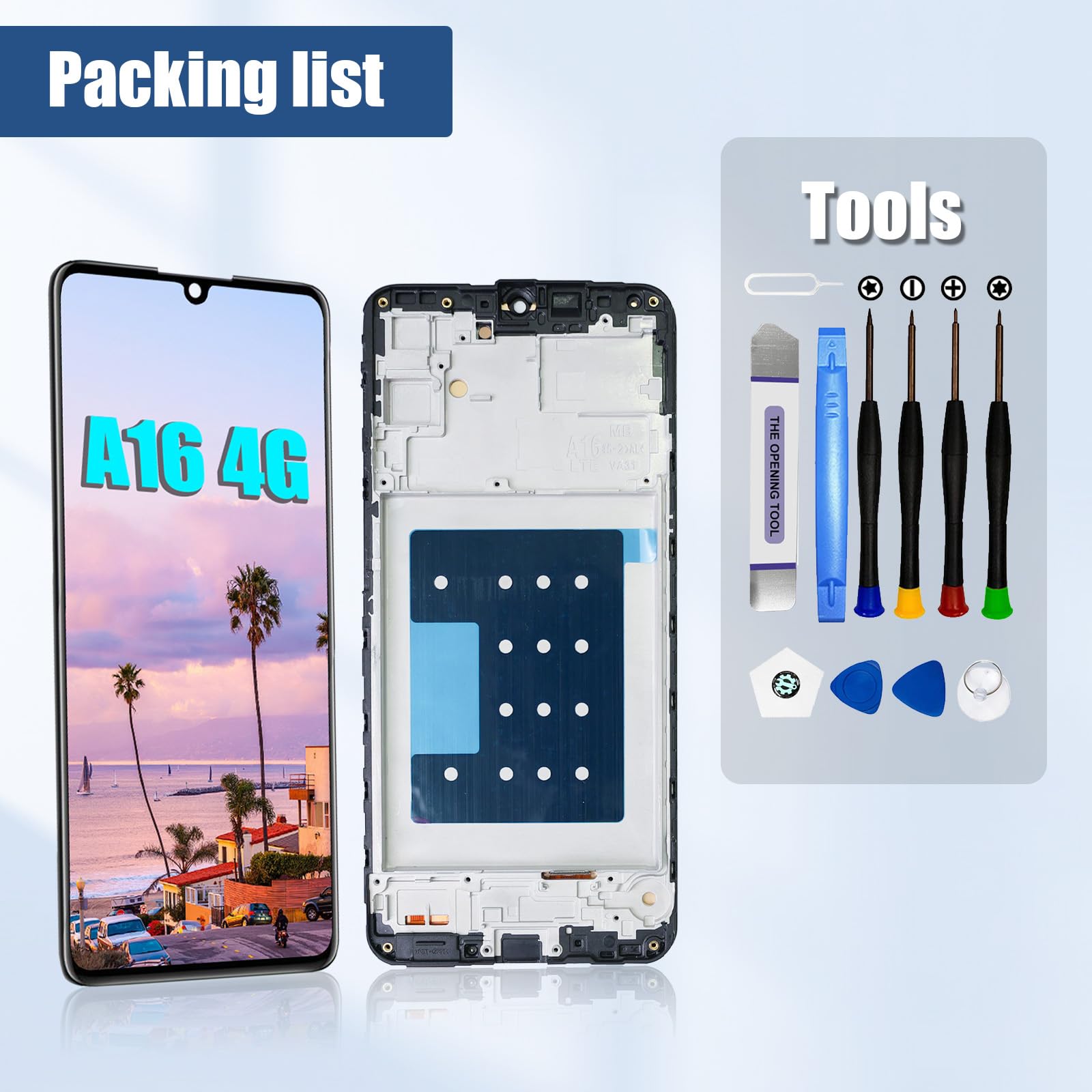 DTD Écran pour Samsung Galaxy A16 4G A165F/A165M LCD Remplacement d'Écran Numériseur Écran Tactile Monté Remplacement avec Outils (Noir avec Cadre)