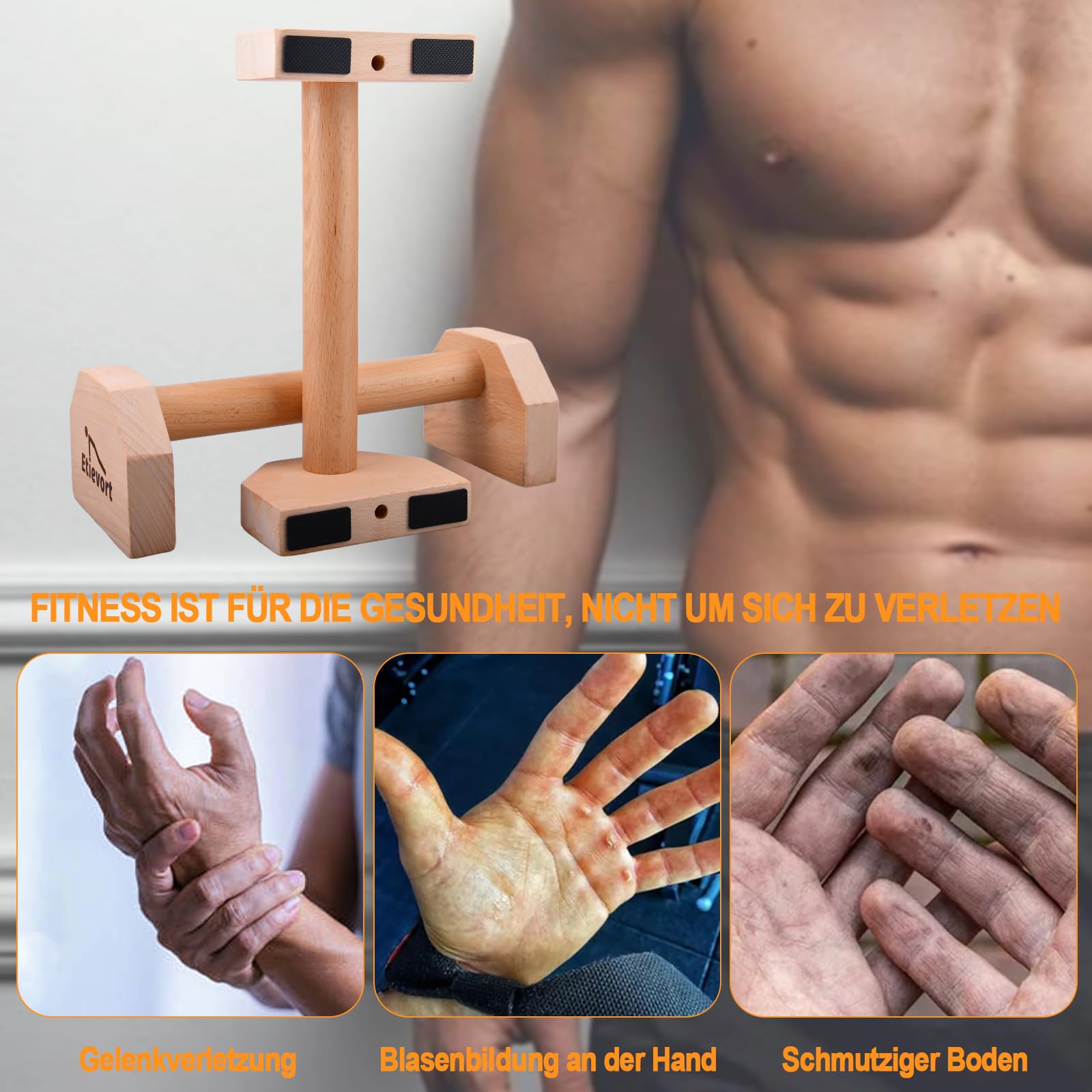 Parallele Calisthenics, Maniglie per Flessioni in Legno, antiscivolo, Parallette in legno per flessioni, per interni ed esterni, Crossfit e Steet Workout, Palestra Corpo Libero, Fitness