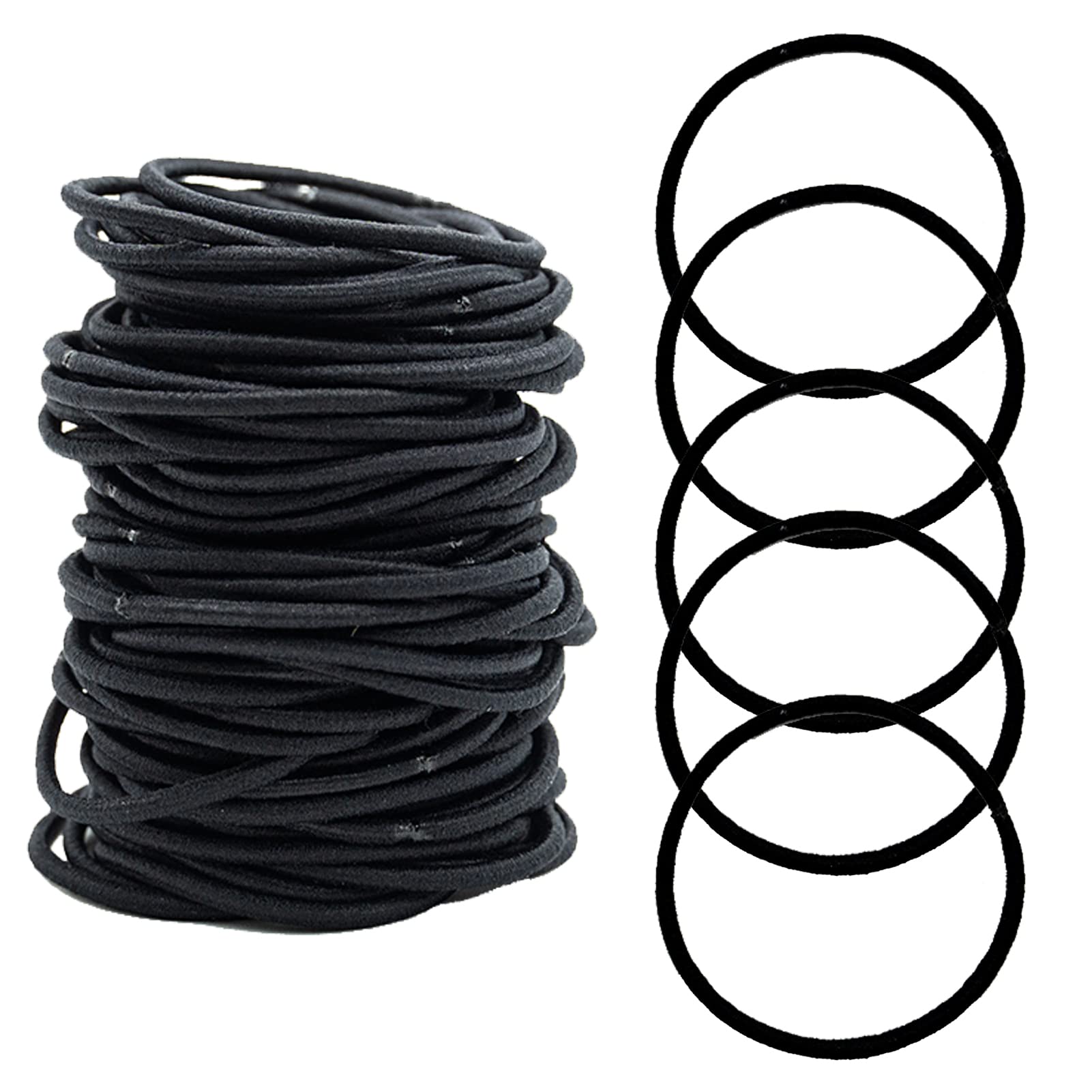 100pcs Elastic Hair Bands, Small Elastic Hair Bobbles, 2mm Thin Hair Ties, Soft Hairbands Hair Bands, Ponytail Holders No Metal for Women, Girls, Kids, Men(Black)
