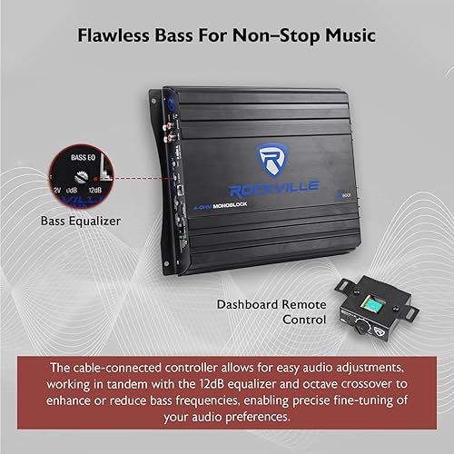 Miniatura 4 de Rockville RVA600.1 Amplificador de coche mono, pico de 1200 W, RMS con certificación Dyno de 200 W a 4 ohmios, clase AB, con control remoto de