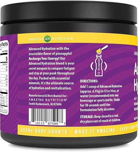 Miniatura 3 de Amazing Nutrition Hidratación avanzada, polvo de electrolitos, 30 porciones, empaquetado con minerales esenciales, sin azúcar, apto para dieta