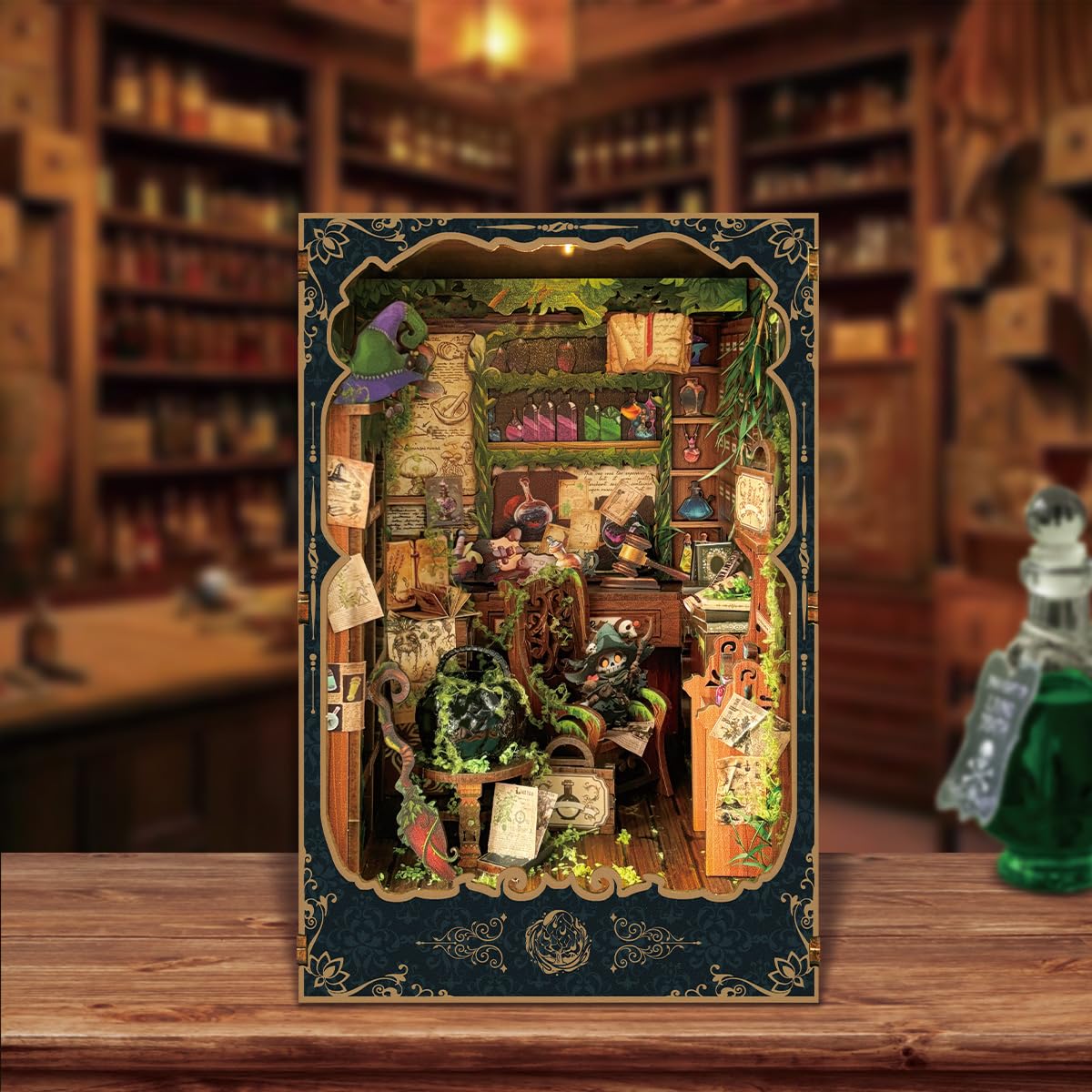 DIY Book Nook Kit for Adults and Teens 3D Wooden Puzzle Miniature Tiny House Dollhouse Kit Bookshelf Booknook Bookcase Model Build Gift Kit Decor with LED Light-Alchemy Diary(SQ-43) - Image 4