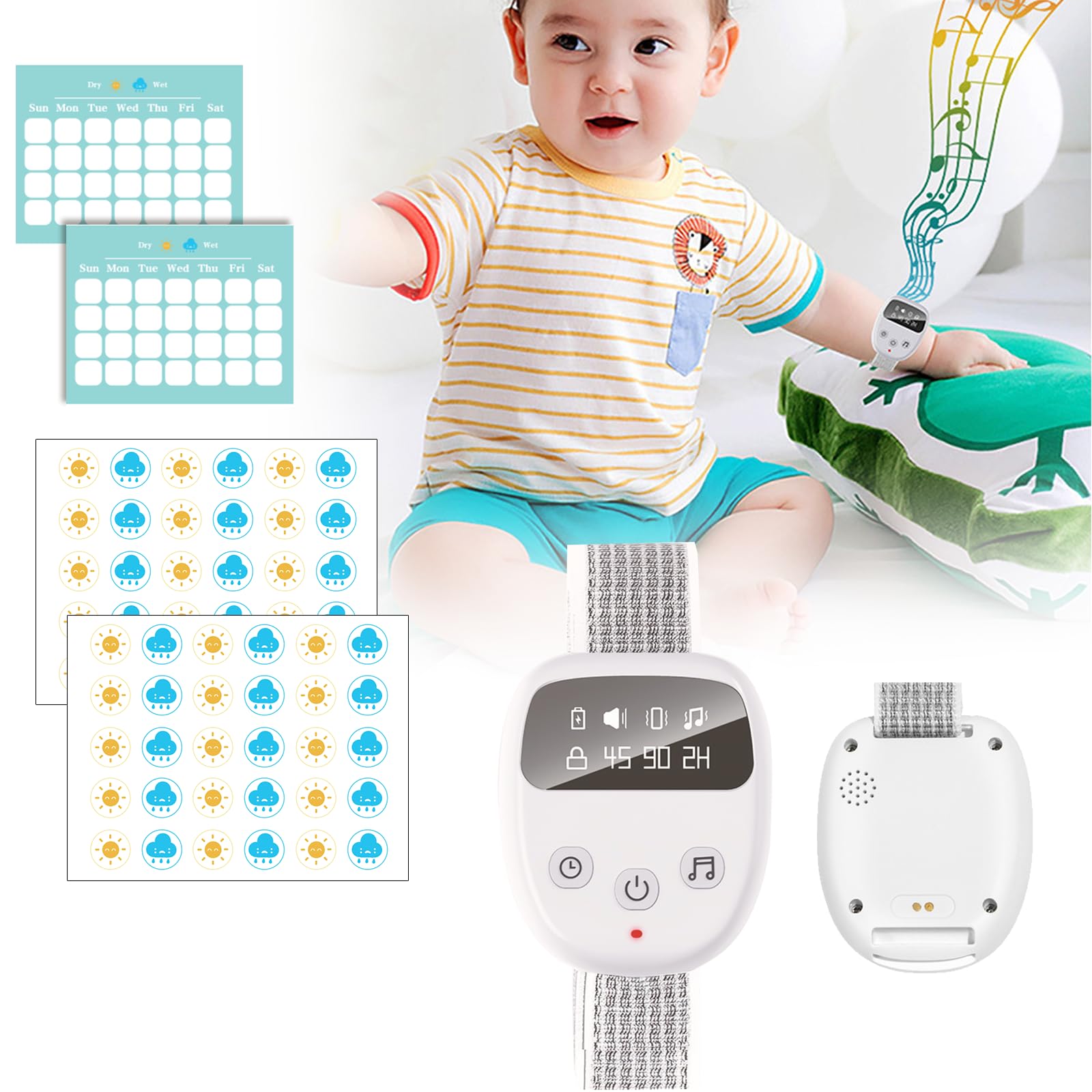 Alarme sans fil pour enfants et filles, rechargeable USB-C, haute sensibilité, son fort et vibration, 3 modes, design compact pour pot de nuit