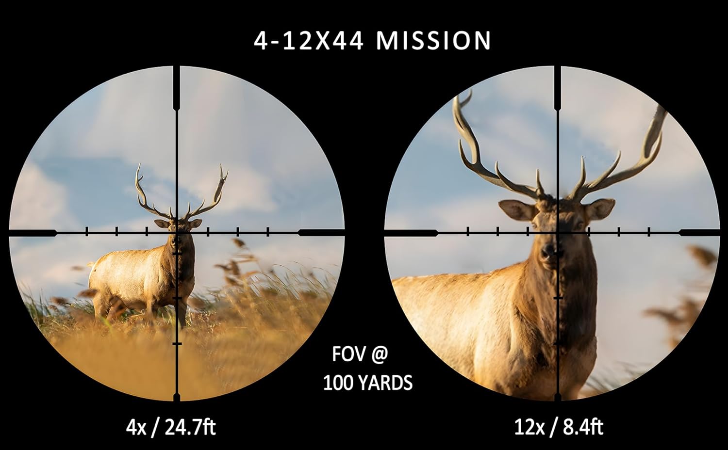 Rifle Scope for Hunting and Shooting, 4-12x44 MPVO Bullet Drop Compensating Crosshair Reticle, 1" Tube SFP Riflescope Durable, Shockproof, Waterproof, Fogproof