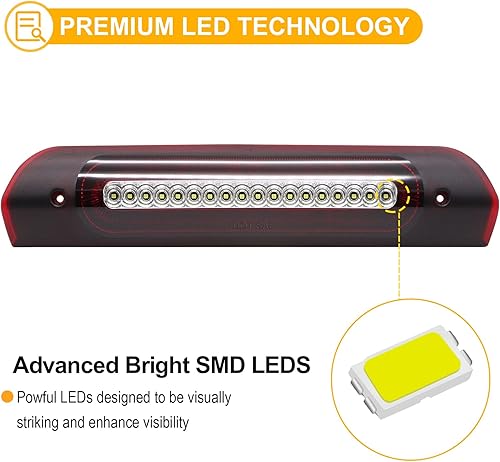 Miniatura 10 de R&F Auto Reemplazo de 3 luz de freno LED ahumada para Ram 150025003500 (1994-2001), luces de carga de techo de camioneta, lámpara de freno de