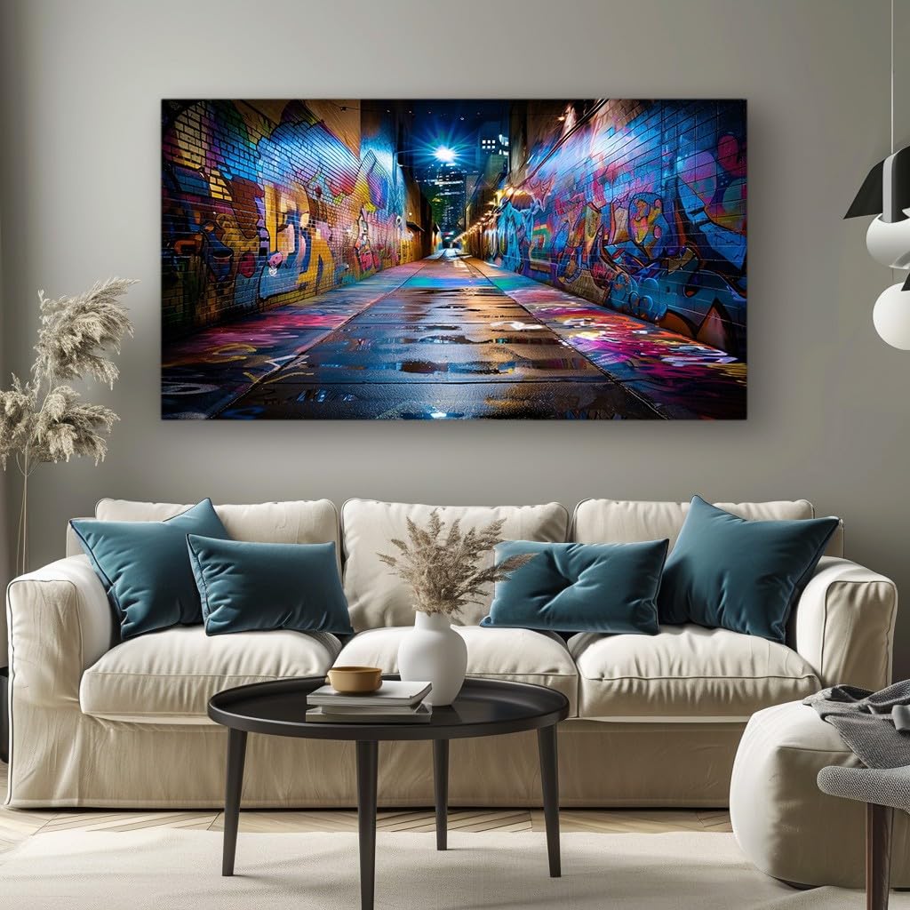 MKBKLI Paintings for Living Room Graffiti Street Corridor Large Canvas Wall Art, Contemporary Decorative Picture for Lounge, Bedroom and Interior Design 60x120cm