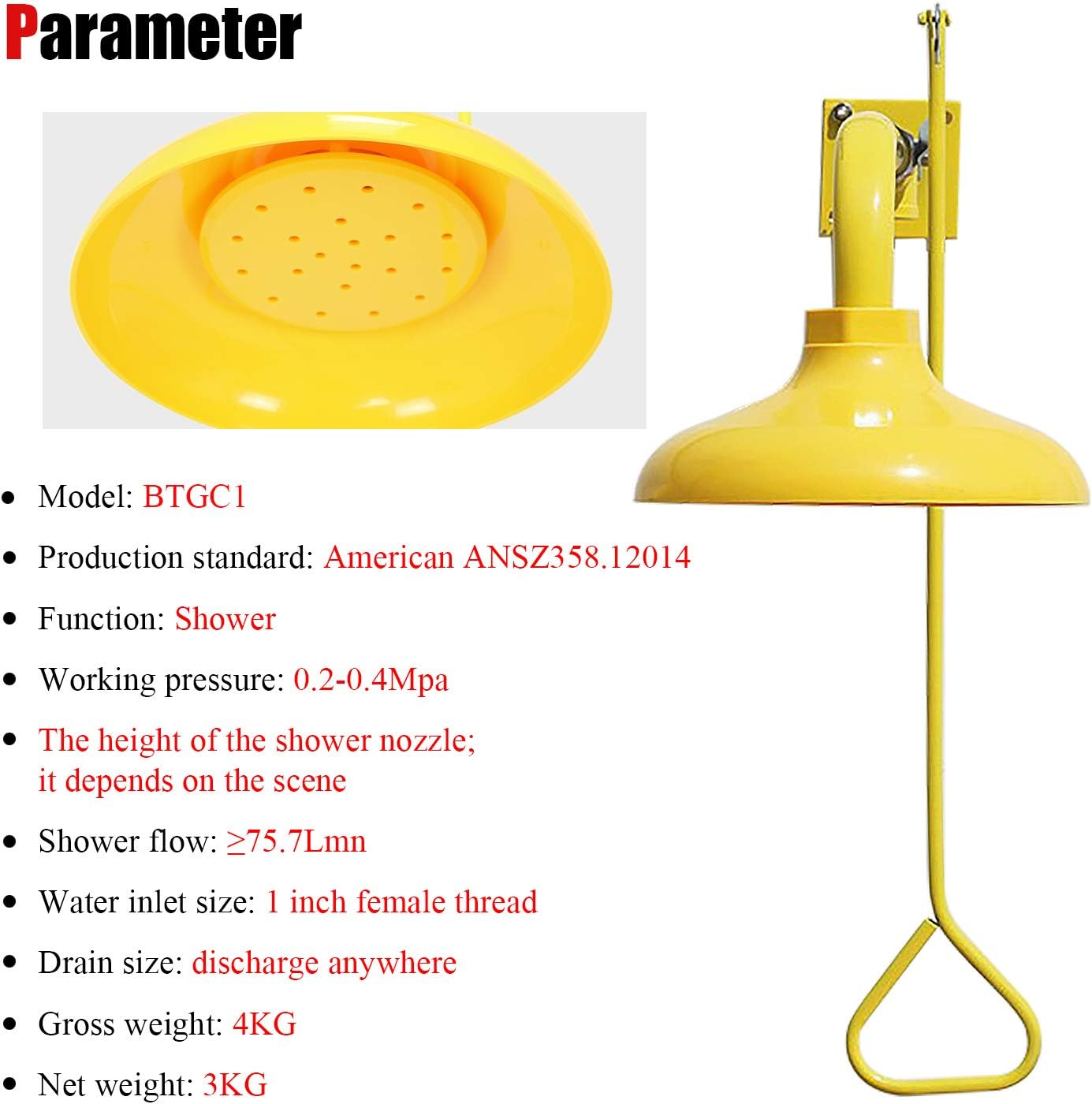 GOLDENWALL Emergency Safety Shower Outsider Drench Shower Outdoor shower Head Eye Wash Shower Eyewash Station ABS Coating Stainless Steel Horizontal Mounted : Industrial & Scientific