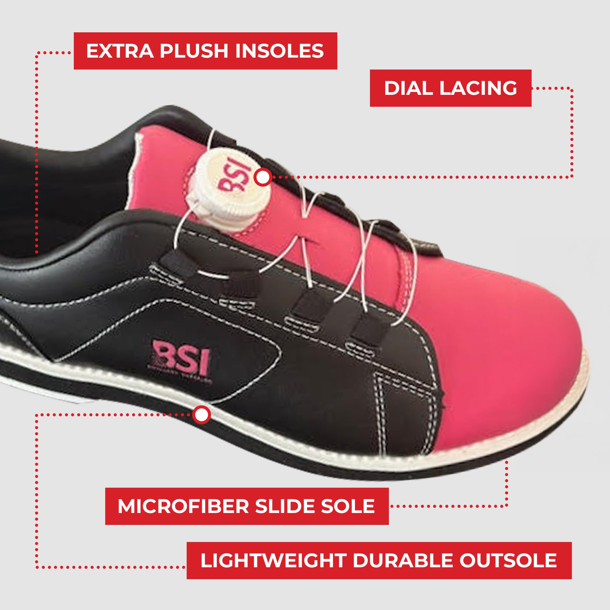 BSI Revival Dial Shoe für Damen, leichte Bowlingschuhe mit verbessertem Komfort und Unterstützung, Schwarz/Rosa