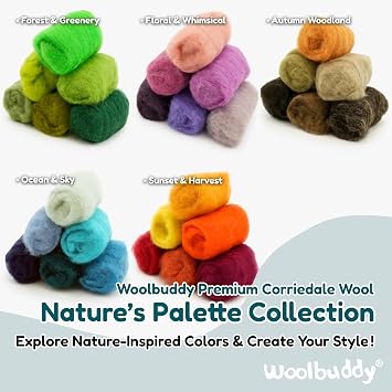 Woolbuddy Corriedale Wool Roving Kit for Needle Felting (Blue) 20g Each