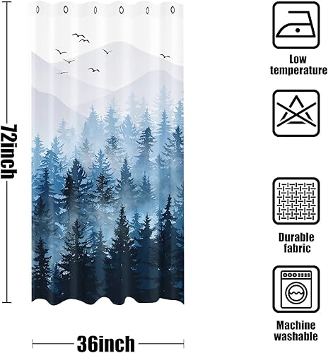Miniatura 6 de Accnicc Stall - Juego de cortinas de ducha pequeñas de bosque brumoso azul degradado, montaña, pino, cortinas de ducha de tela impermeable para