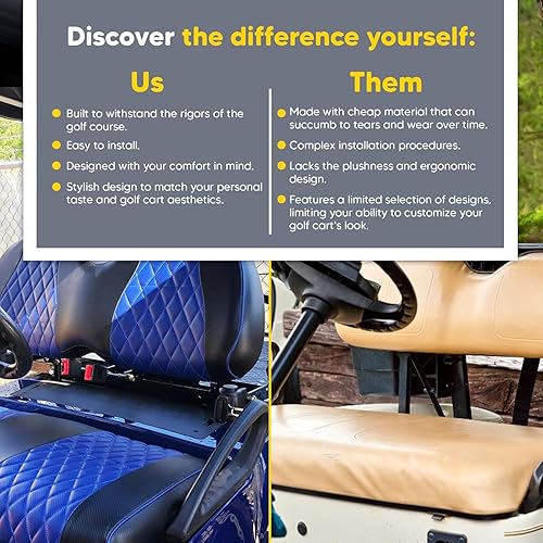 Miniatura 6 de Club CAR Precedent - Fundas de asiento delantero para carrito de golf, costuras de diamante, color azul rey