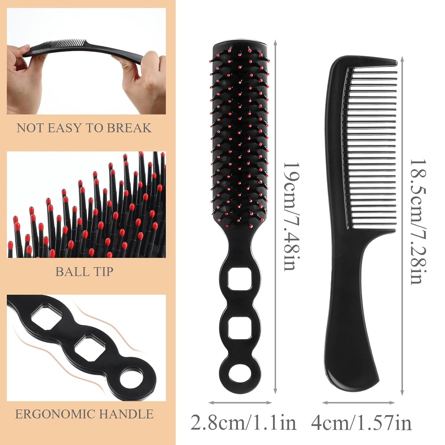 48 Pcs Bulk Hair Brushes Combs Set for Homeless Women Individually Wrapped Hair Brush and Comb Set for Kids Homeless Hotel Nursing Charity Hygiene Supplies(Black) - Image 2