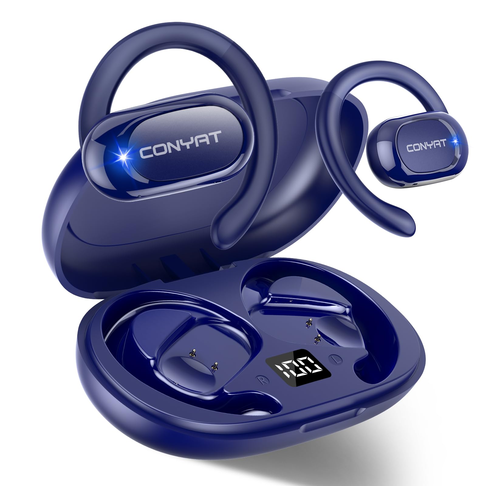 AI Ecouteur Traducteur Instantané Bluetooth 5.4 58H Open Ear 7 Modes de Traduction Bleu