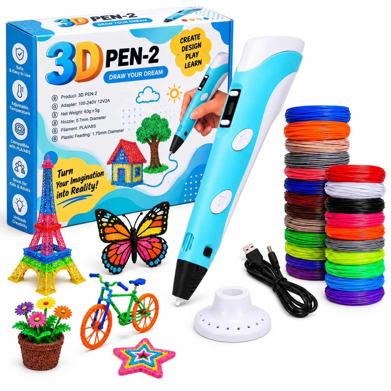 3D Printing Pen with LCD Display for Kids & Adults, Adjustable Temperature & Speed Control | Professional 3D Drawing Pen Kit with PLA Filament Refills USB Cable & Stand (3D Pen)-picture-19