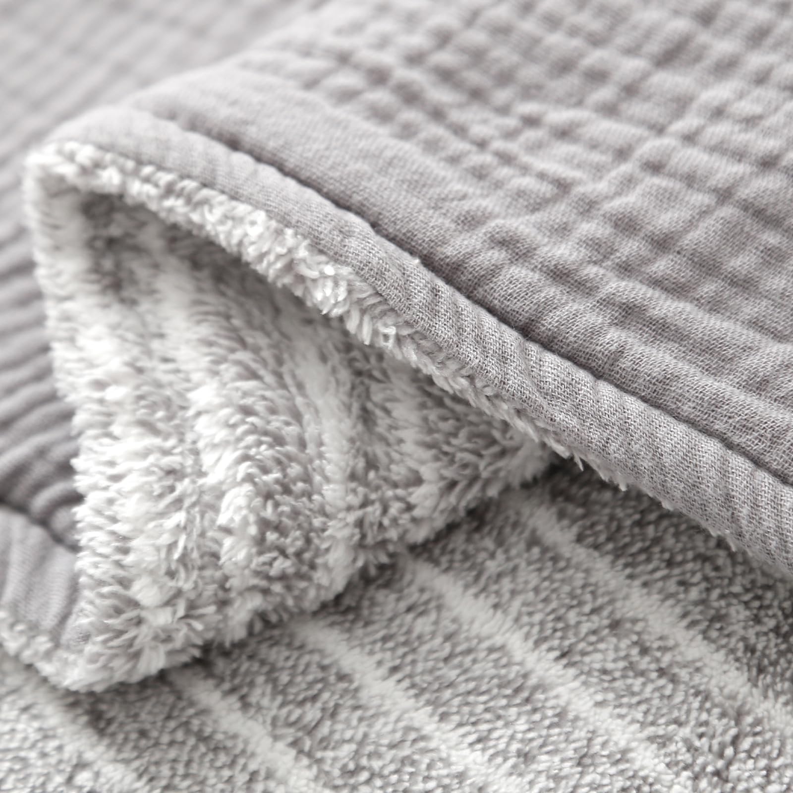 Coperta in mussola di cotone con flanella per letto, coperta in mussola super morbida con accogliente flanella per adulti, 140 x 183 cm, grigia.