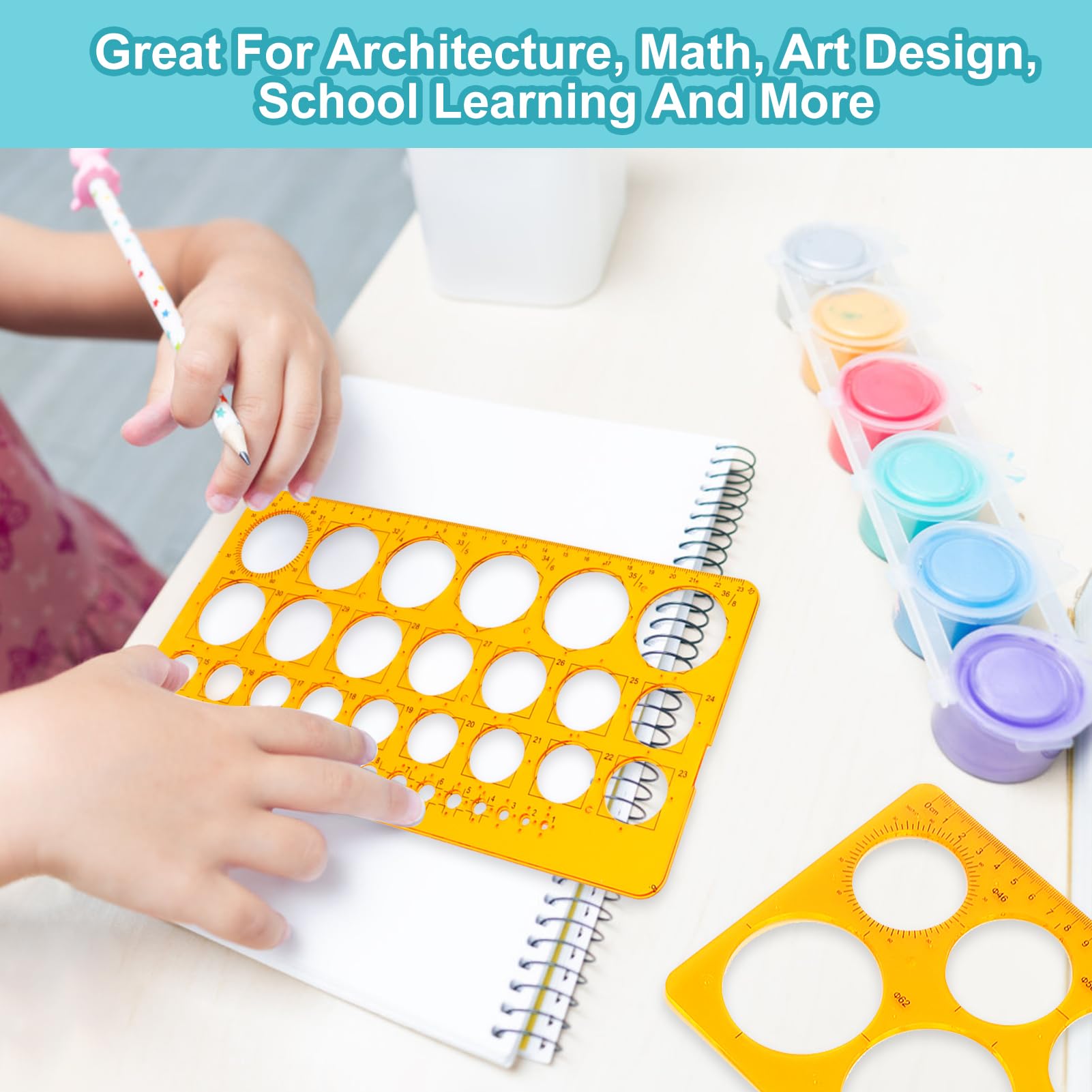 Stencil Per Disegno 2 Pezzi - Cerchio E Forme Geometriche, Verde Trasparente, Per Ufficio E Scuola - Foto 2