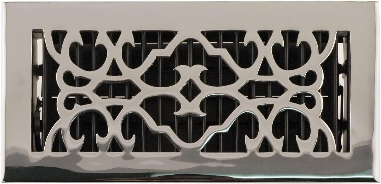 Naiture 6 x 10 Solid Brass Floor Register Traditional Style Chrome Finish