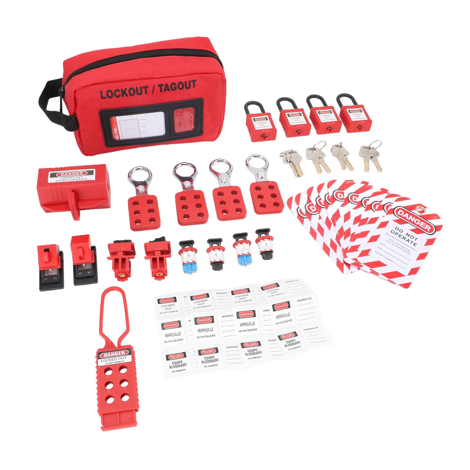 Kit de etiquetado y bloqueo eléctrico - Juego de dispositivos de seguridad de mantenimiento para uso industrial - Para disyuntores e interruptores - Incluye candados con llaves,