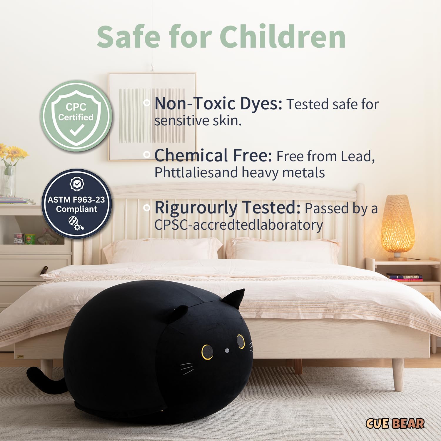 cuebear Sitzsack/Stuhlbezug für Kinder, schwarze Katze, Sitzsack für Mädchen, große Größe, Spielzeug-Organizer, Bezug nur ohne Füllung