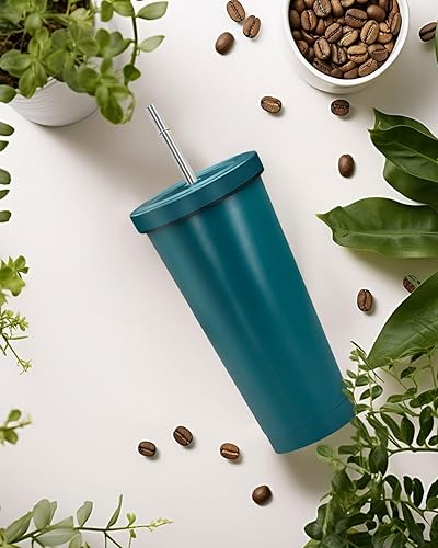Miniatura 4 de Vaso de 25 onzas con tapa y pajilla, vaso de acero inoxidable aislado al vacío, taza de café reutilizable con aislamiento al vacío, taza de café con