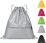 Drawstring Backpack Bag with Front Pocket Waterproof Oxford Cloth, Lightweight Gym Sack for Sports and Travel