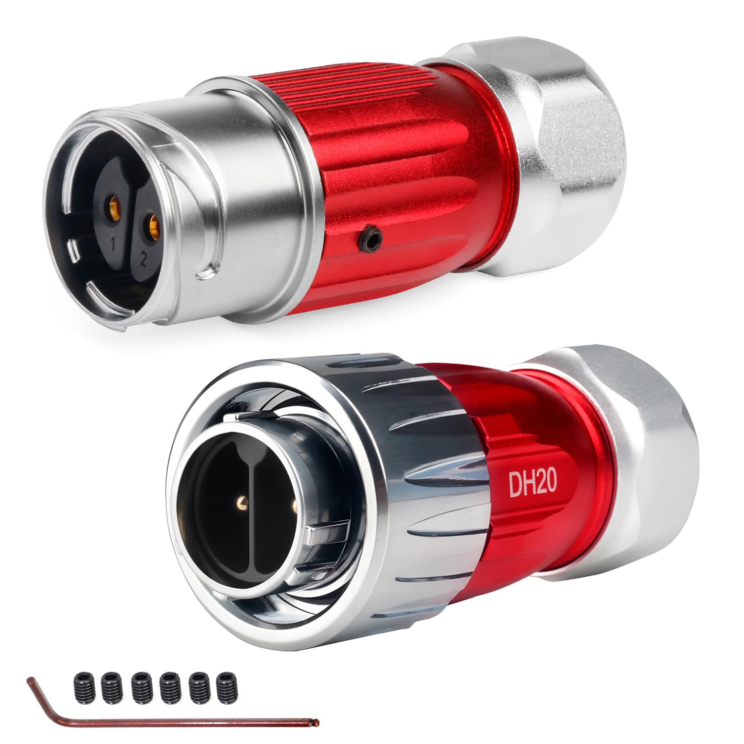 CNLINKO DH-20 2-Polig IP68 Wasserdichter Steckverbinder, Schraubmontage | Vollmetall, Elektro Industriestecker, Kabel-zu-Kabel-Verbindung, für Outdoor Ausrüstung
