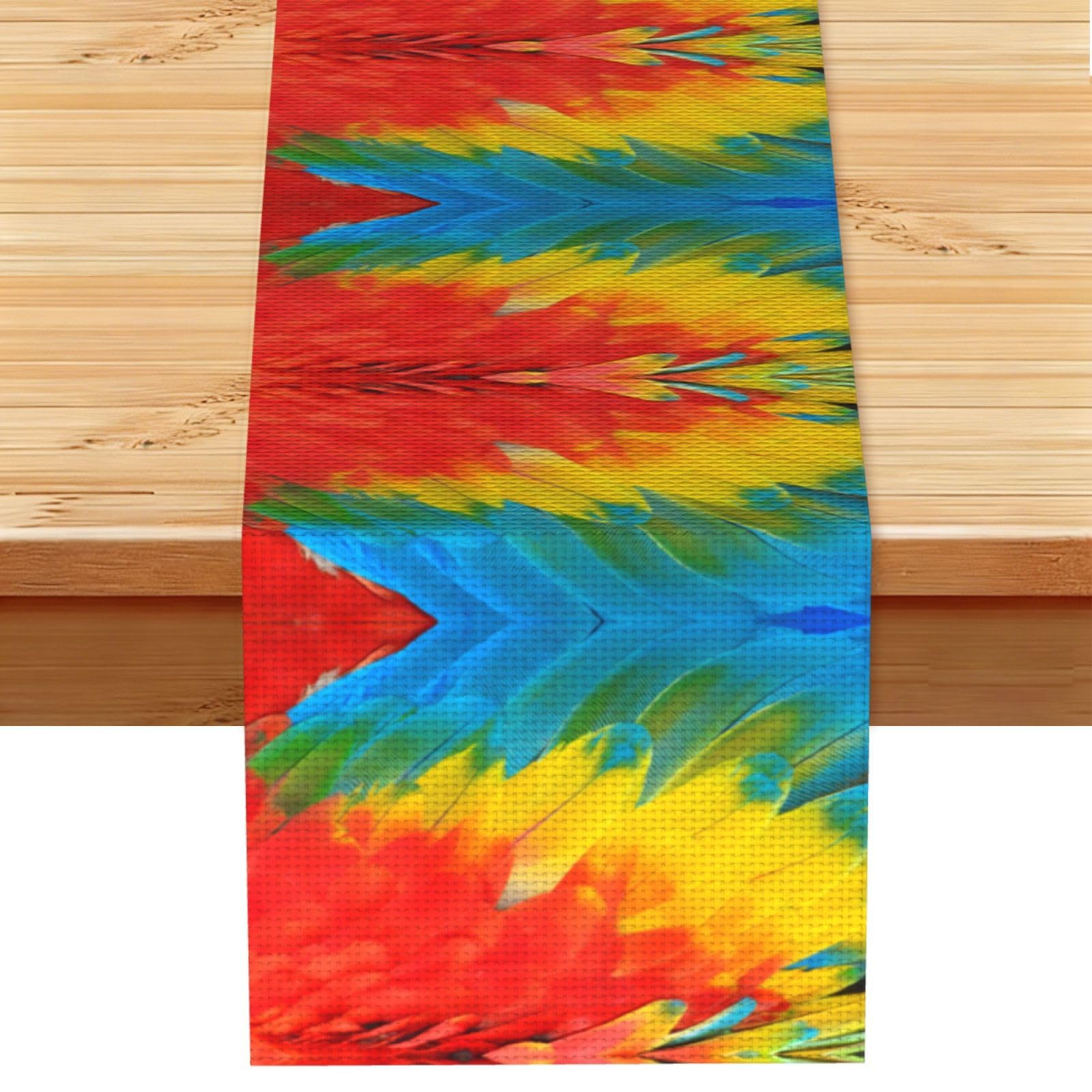 Fantastic Parrot Feather Linen Feel Table Runner Wedding Party Home Decoration