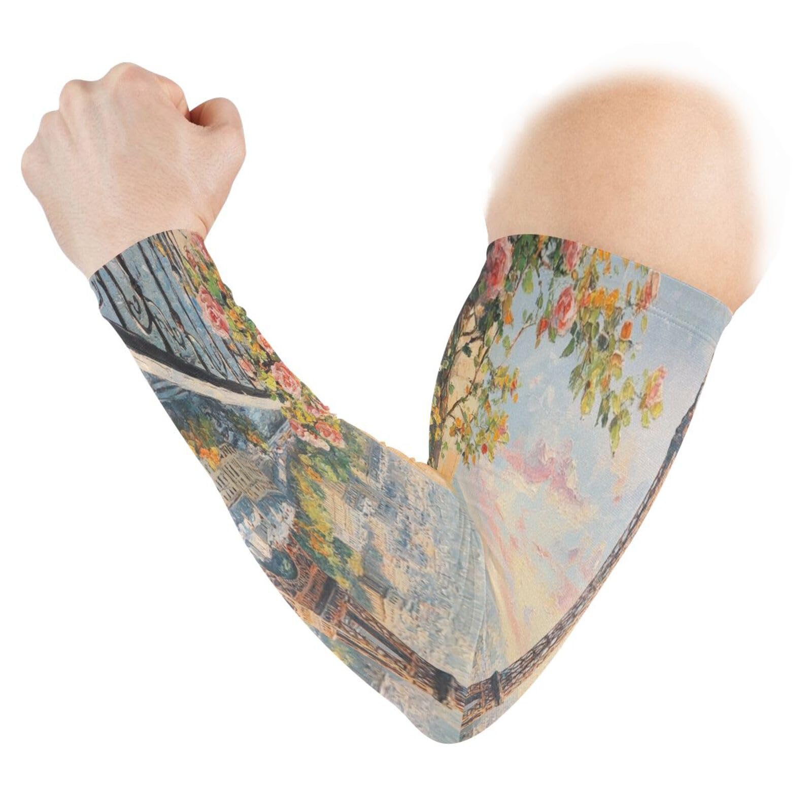 Kigai Romantic Paris UV Sun Protection Arm Sleeves for Men Women Cooling Compression Sports Arm Sleeves Tattoo Cover Up