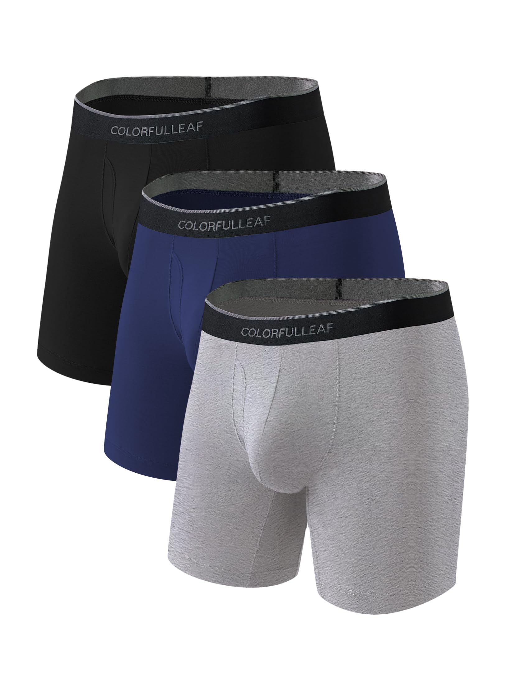 COLORFULLEAF Mens Underwear Soft Bamboo Rayon Boxer Briefs Breathable Open Fly Underwear Multipack