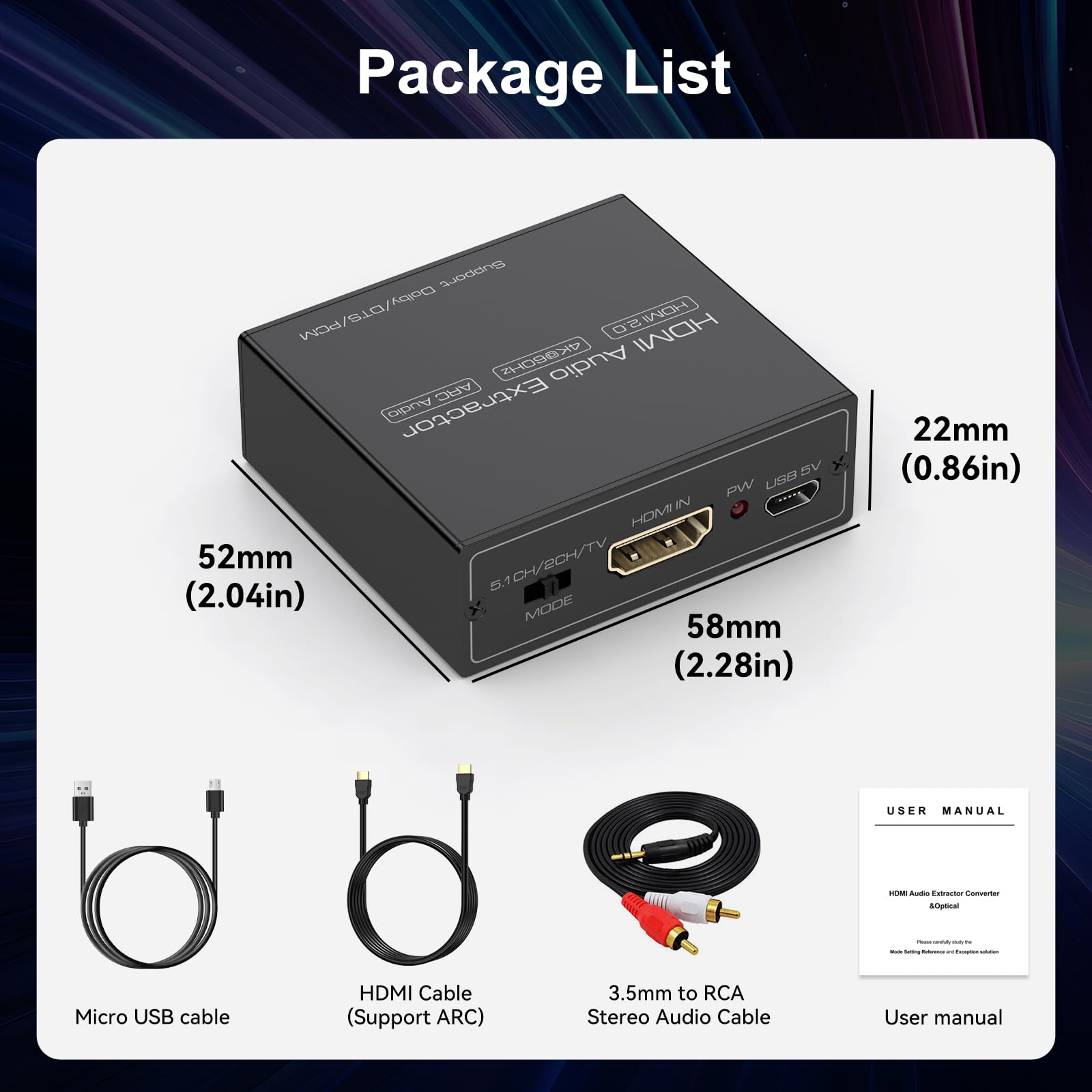 HDMI ARC Audio Extractor 4K60Hz HDMI a ottico/SPDIF 3,5 mm AUX Audio Adapter Converter Splitter Supporto LPCM 5.1/DTS/DSD per laptop/TV Box/DVD/PS5