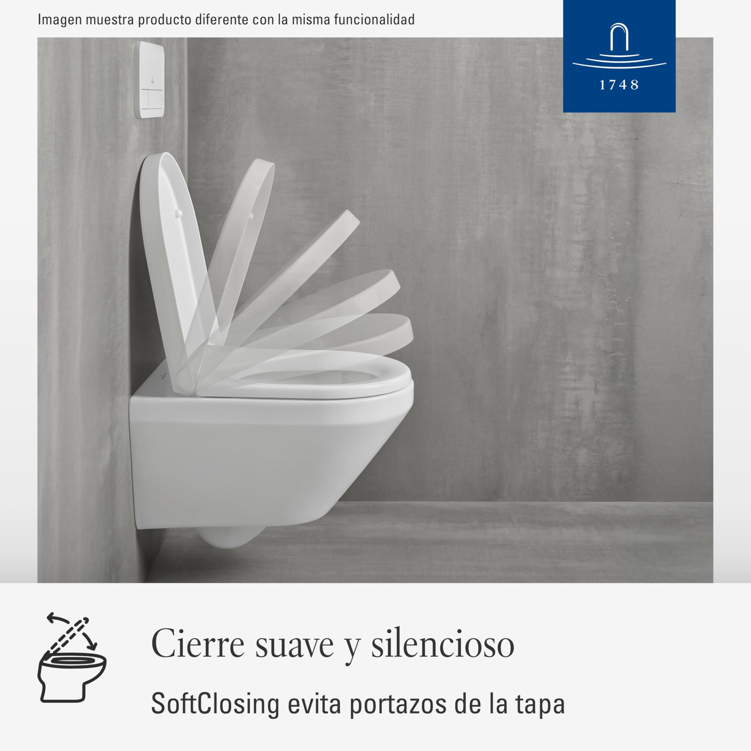 Villeroy & Boch Subway, asiento para inodoro – Tapa de WC blanco brillante con cierre automático - Aro extraíble con tapa hecho de Duroplast resistente - Diseño elegante en D - Recambio original
