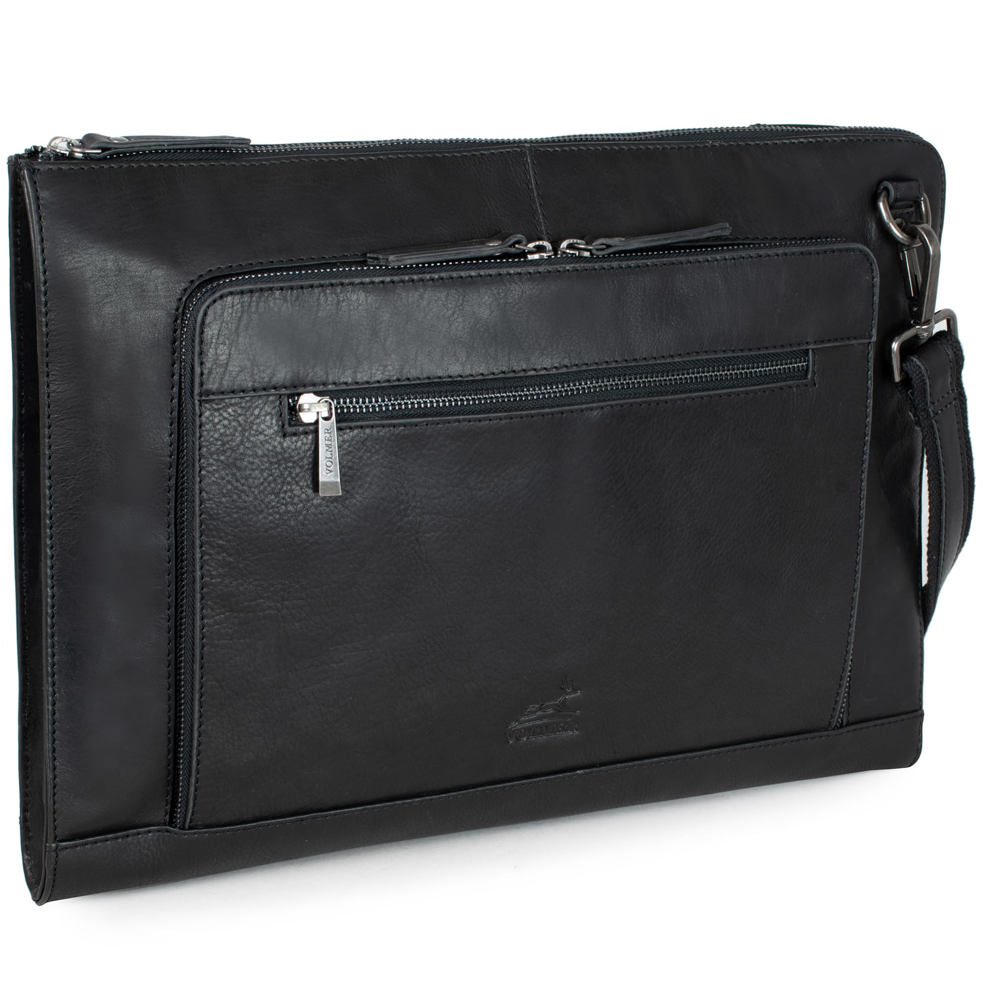 Fa.Volmer ® VO2403-Black - Funda de piel de búfalo para MacBooks, portátiles, tablets de hasta 17 pulgadas | Maletín A4 | VO2403-Black
