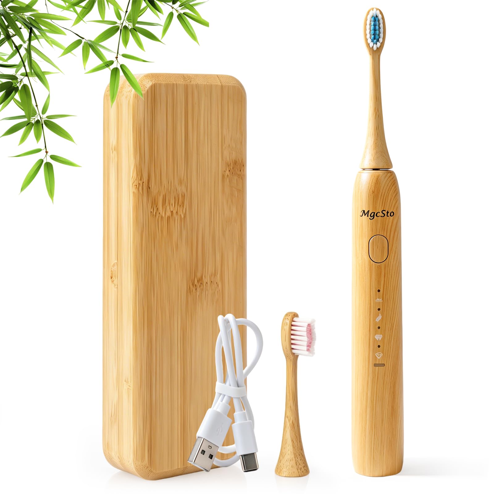 Sonic Electric Bamboo Toothbrush 2 Bamboo Heads with Castor Oil Bristles | 5 Adjustable Cleaning Modes,Upgraded IPX7 Waterprood, Travel Case-image-47