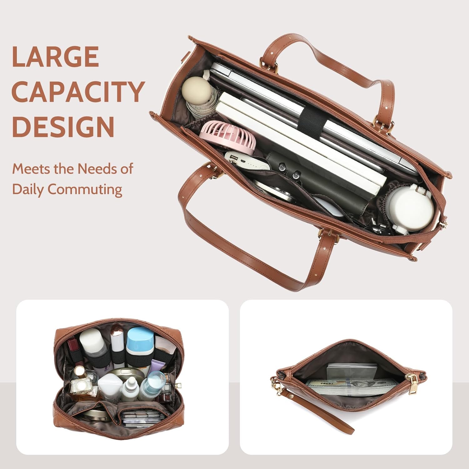 Keyli 3pcs Laptop Bag for Women,15.6 Inch Canvas Tote Bag Work Bags Large Business Computer Briefcase Shoulder Handbag Purse - Image 5