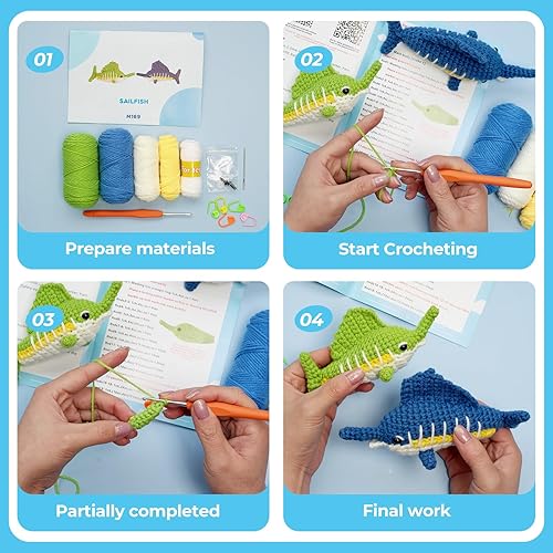 Miniatura 6 de Pcvanli Kit de ganchillo para principiantes, kit de ganchillo para principiantes para adultos con tutoriales en video paso a paso, kits de animales