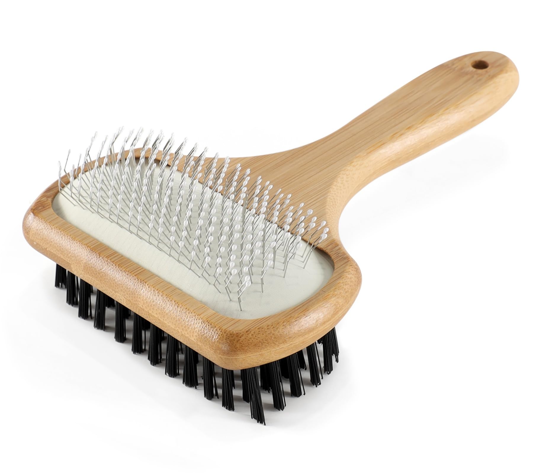 Double Sided Dog Grooming Brush for Long or Short Haired Pets Dog Slicker Brush with Bamboo Handle for Removing Shedding Tangles
