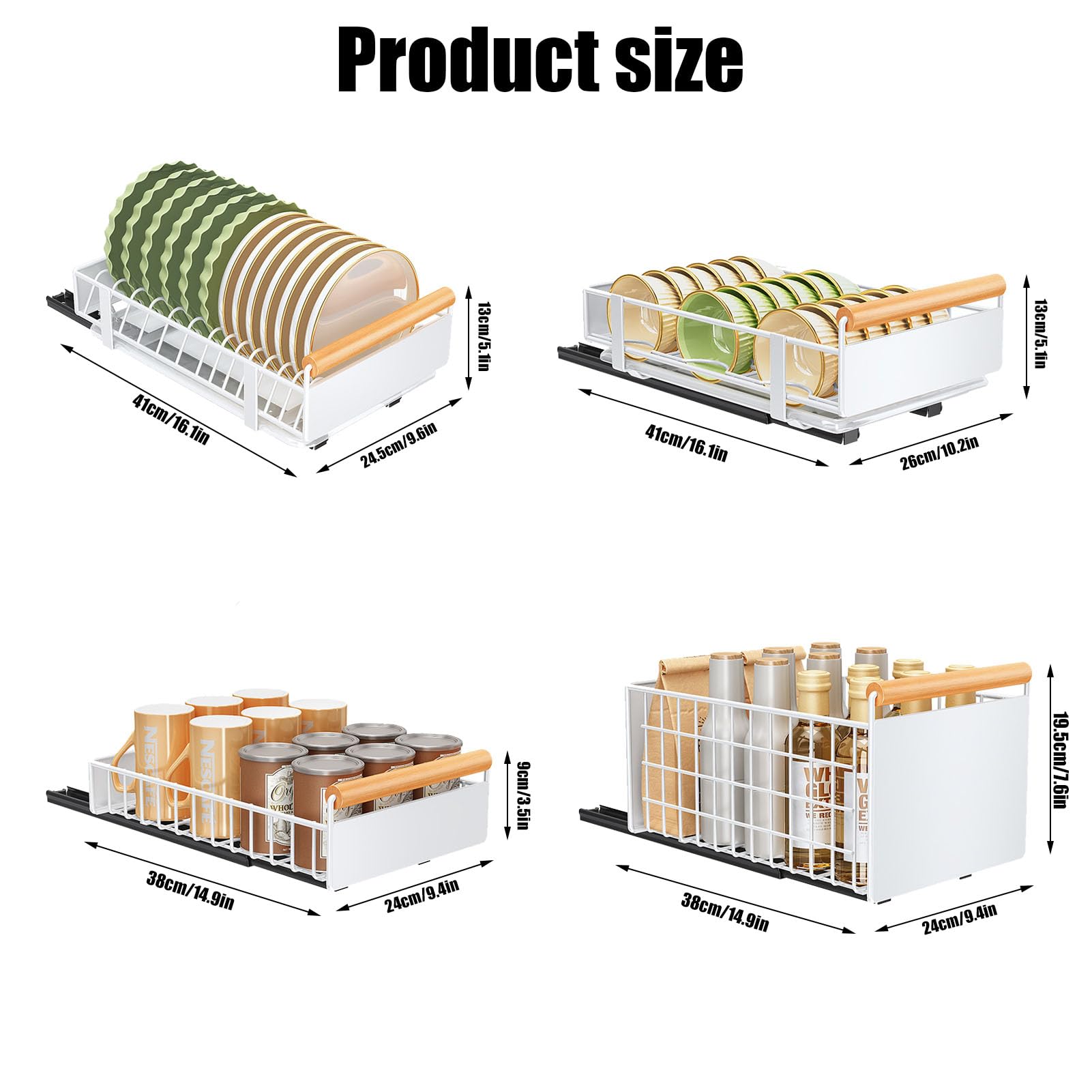Organiseur de tiroir coulissant en métal avec poignée - Étagère extensible pour armoires de cuisine et de salon - Solution de rangement coulissante pour vaisselle et ustensiles