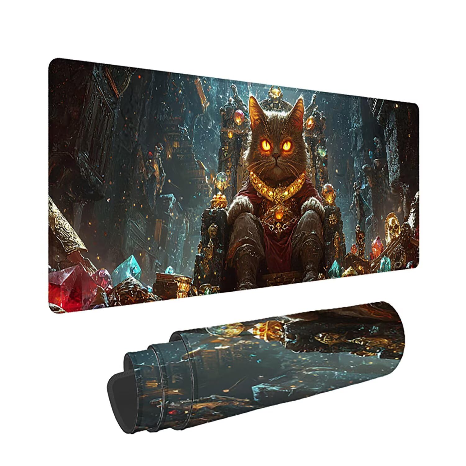 Podkładka pod mysz do gier XXL - 1400 x 600 x 3 mm - kot duża antypoślizgowa podkładka pod klawiaturę biurową z przeszytymi krawędziami, krajobrazowa duża podkładka pod mysz do gier do biura i domu