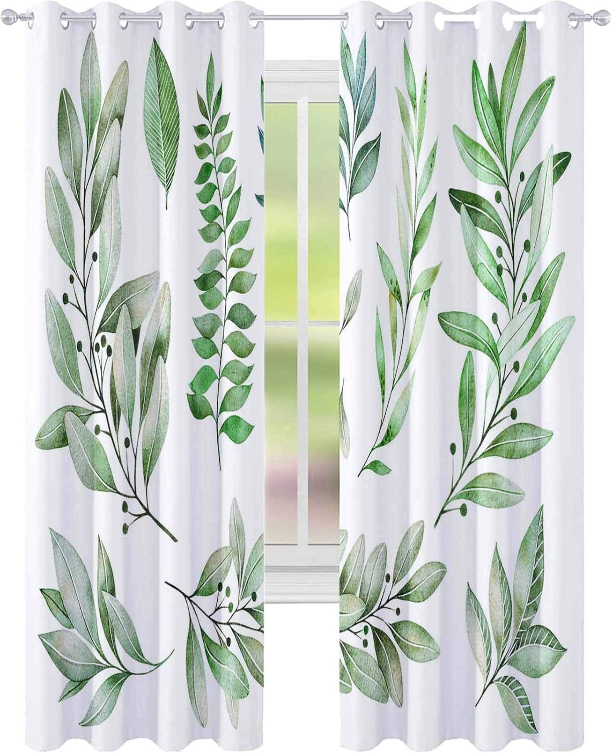 YUAZHOQI Window Curtain Drape Watercolor Greens Collection Texture with