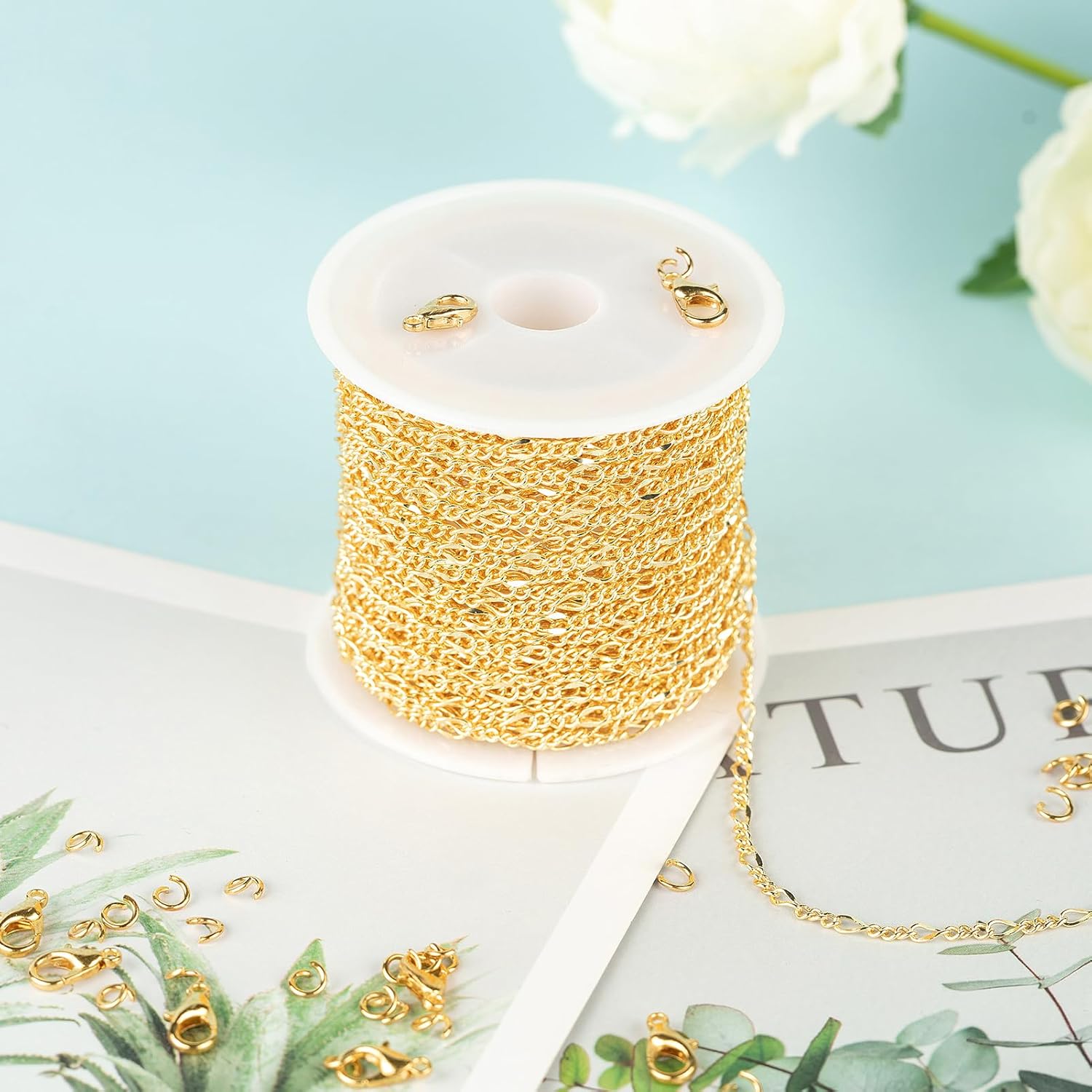 YOUBEIYEE 32.8 Feet 18K Gold Plated Chain for Jewelry Making Twist Chain Link for Women Necklace Bracelet DIY Jewelry Chains Bulk with Jump Rings and Lobster Clasps - Image 6