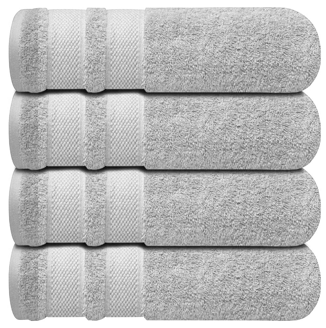 EDB Pack of 4 Egyptian Cotton Luxury Jumbo Bath Towel 100% Cotton 600-GSM Super Soft Hand Wash Towels 70 X 130 cm (Light Grey, 4)
