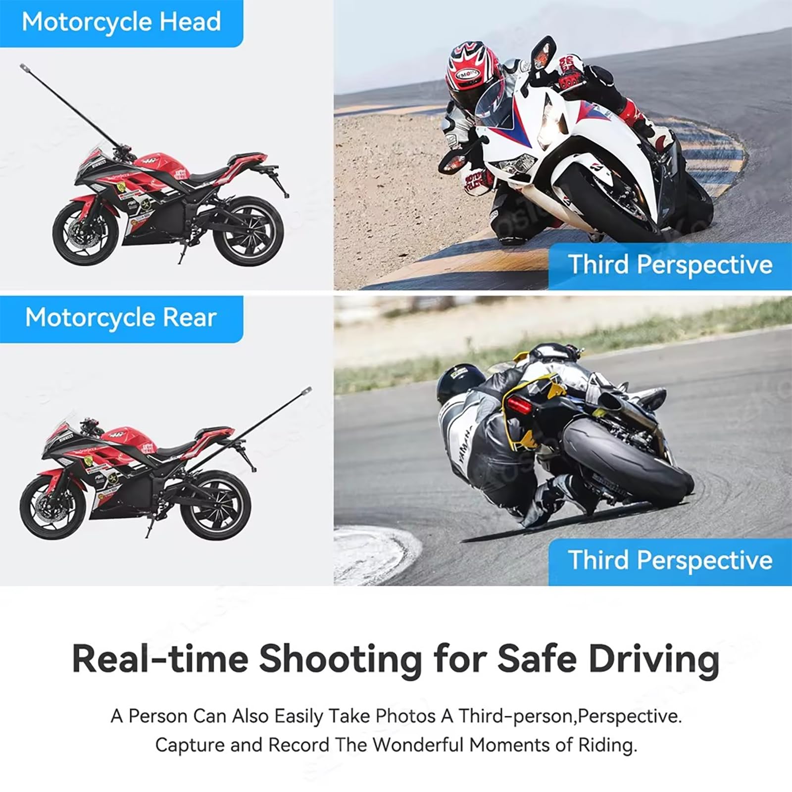NEWFUN Uchwyt do kamery, akcesoria do insta360 x4, zestaw motocyklowy do insta360 x4, X3, X2 obrót o 360 stopni, podwójny zacisk, uchwyt motocyklowy, kompatybilny z wieloma urządzeniami