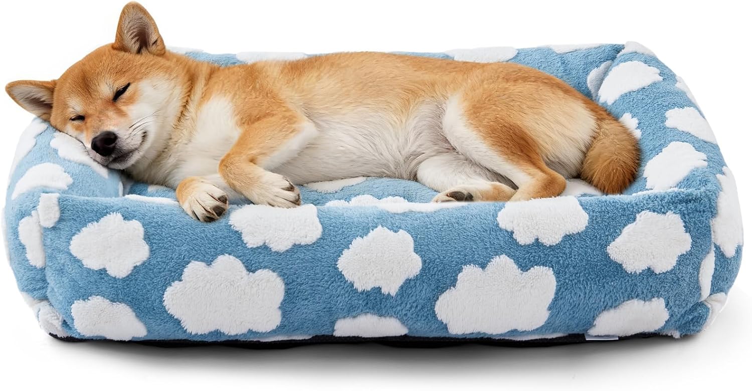 JOEJOY Large Dog Beds Large Sized Dog, Rectangle Washable Orthopedic Pet Bed with Removable Zipper Cover, Cute Soft Calming Puppy Pet Bed with Jacquard Shaggy Plush & Non Skid Bottom