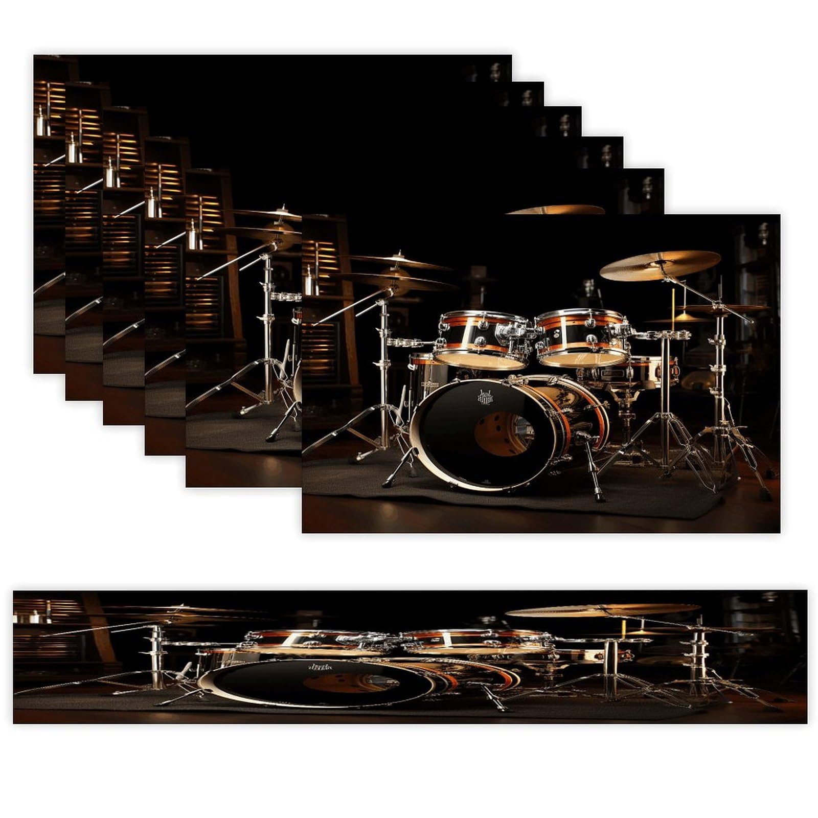 Drum Set Table Runner and Placemats of 6 Washable Heat Resistant Place Mats with Table Runner Vintage Holiday Table Mat Set for Holiday Party Kitchen Dining Deco