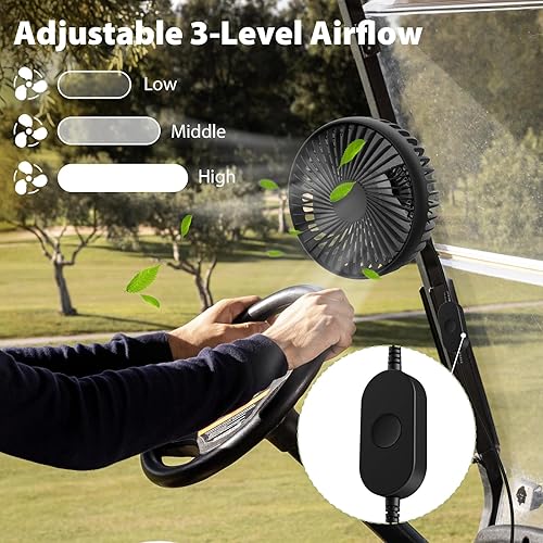 Miniatura 2 de Ventiladores USB 2 piezas para carrito de golf, carrito de golf universal de 5 V, ventilador de refrigeración de ángulo ajustable de 3 velocidades y
