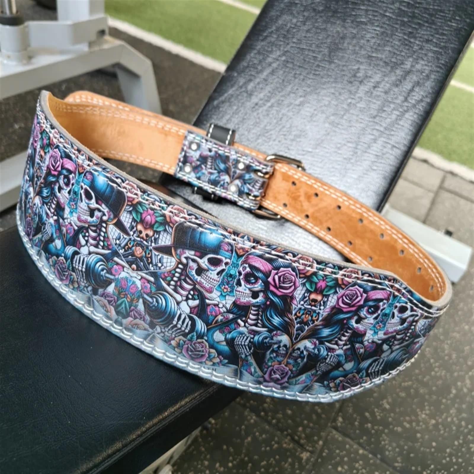 Cintura da Sollevamento Pesi for Coppie a Tema Teschio Cintura Fitness in Pelle PU con Cuscinetto in Vita for Allenamento di Forza in Palestra e Powerlifting
