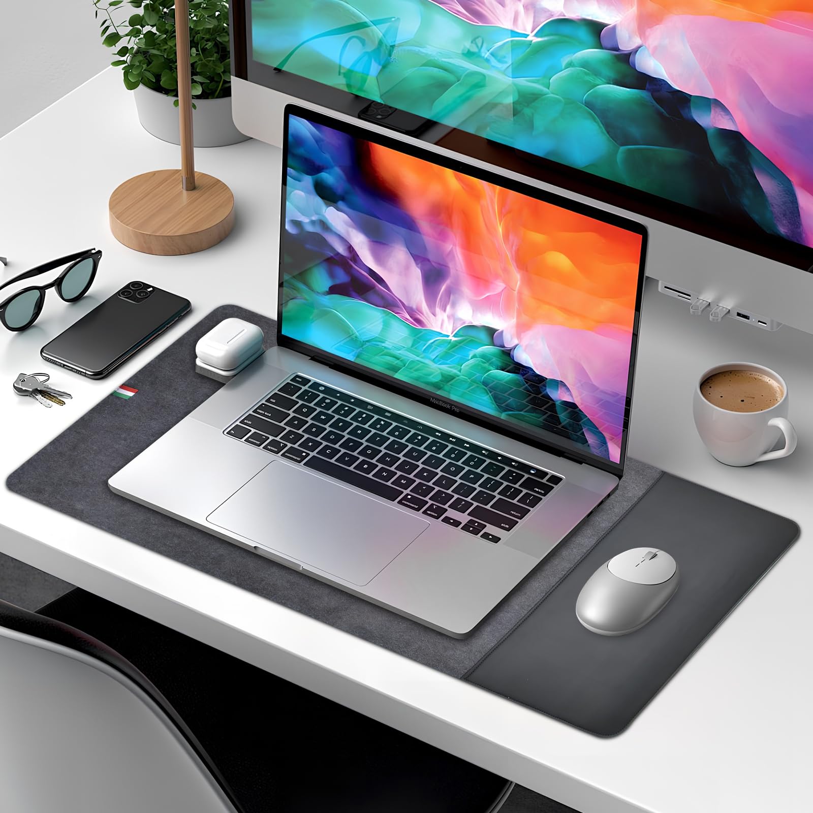 Tappetino Per Scrivania In Feltro 100x40cm - Grigio Scuro Antiscivolo, Per Mouse E Protezione Tavolo - Foto 7