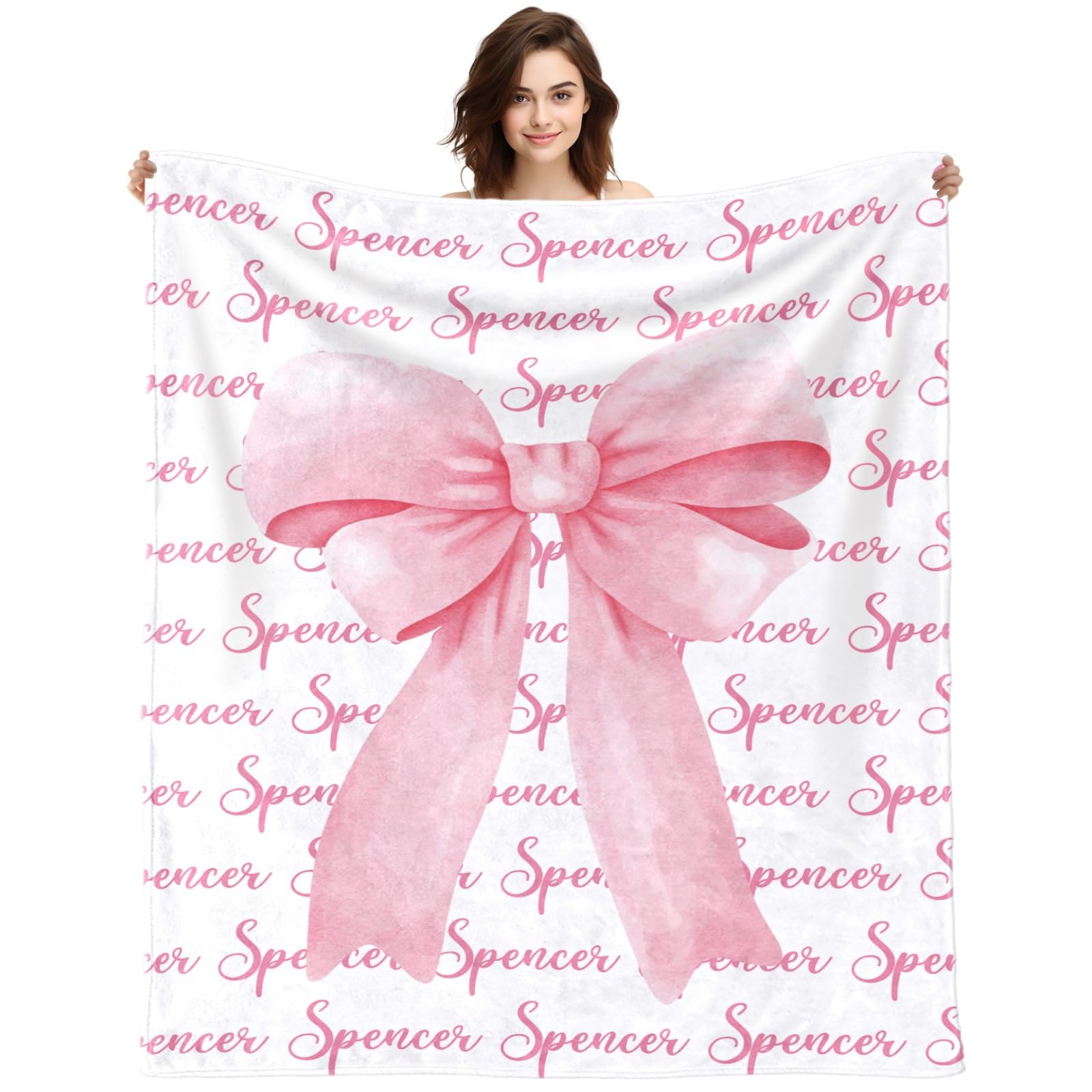 Infiher Personalised Blanket Custom Name Blanket for Girls, Birthday & Baby Shower Gifts, Kids, Women, Men (Bow)