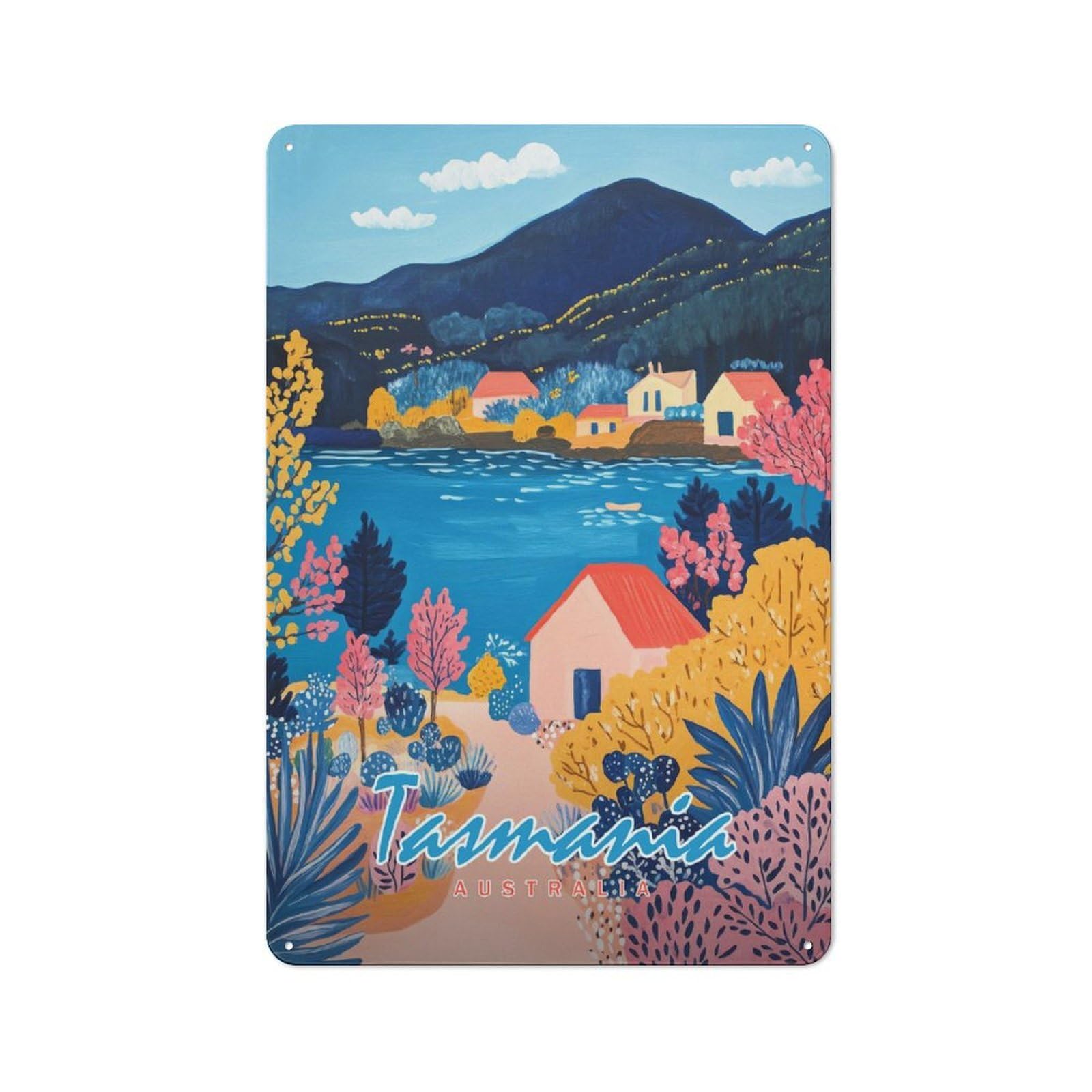 Junmoney Style-22 Tasmania Landscape Painting Retro Tin Sign 30X20cm For Café Or Restaurant, Housewarming Wall Decor For People Furnishing Café And Restaurant